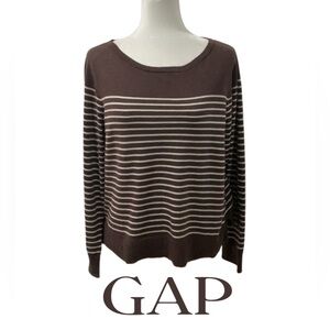 GAP Bella Boatneck Brown Striped Pullover Sweater Size Large